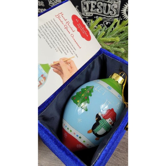 St Nicholas Square Hand Painted Blown Glass Penguin Christmas Ornament - Picture 7 of 12